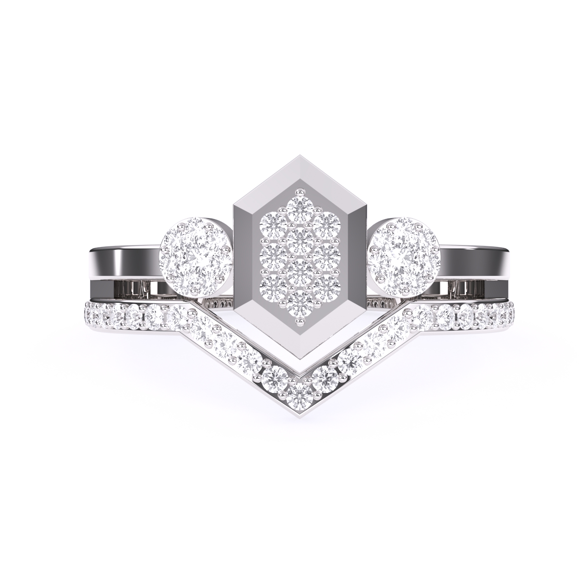 Hexagon Shaped Round Diamond Engagement Ring